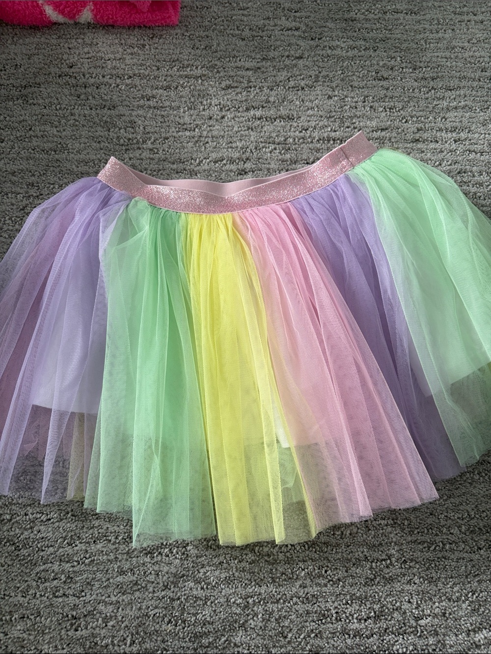 Girls Pastel Rainbow Tulle Skirt - Pink Waistband. Size 6-8
